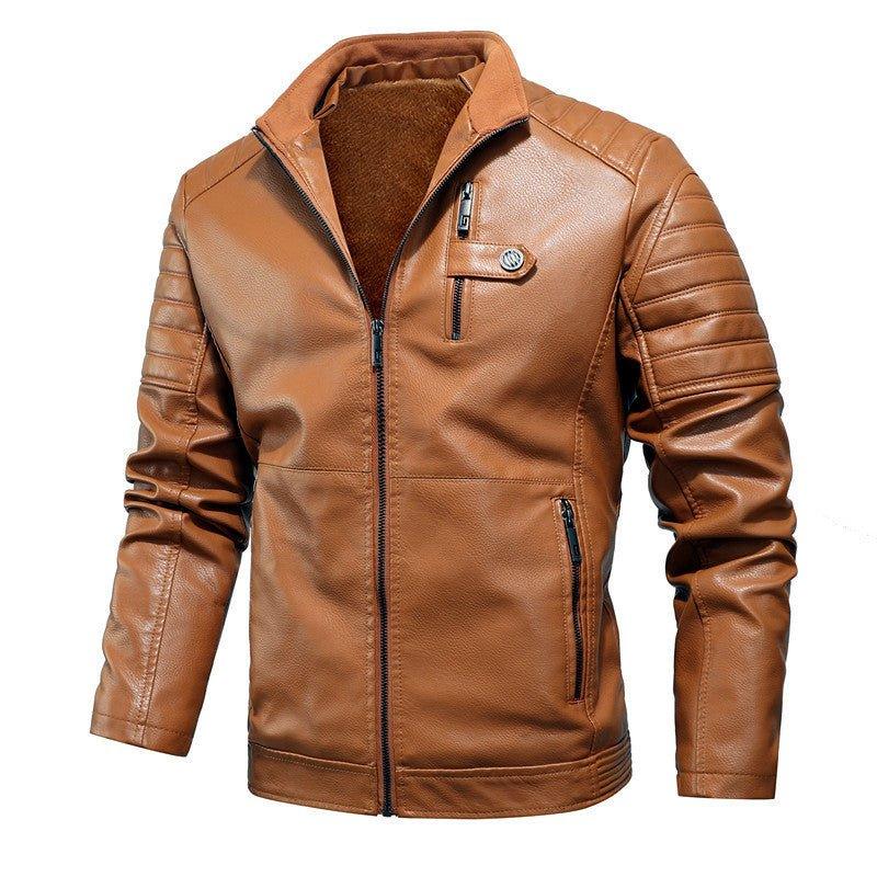 Veste de moto en similicuir velours épais pour homme