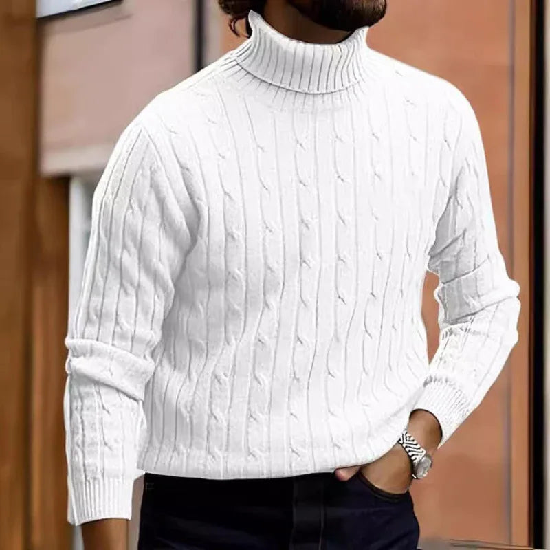 Pull à col roulé rétro en tricot décontracté pour homme