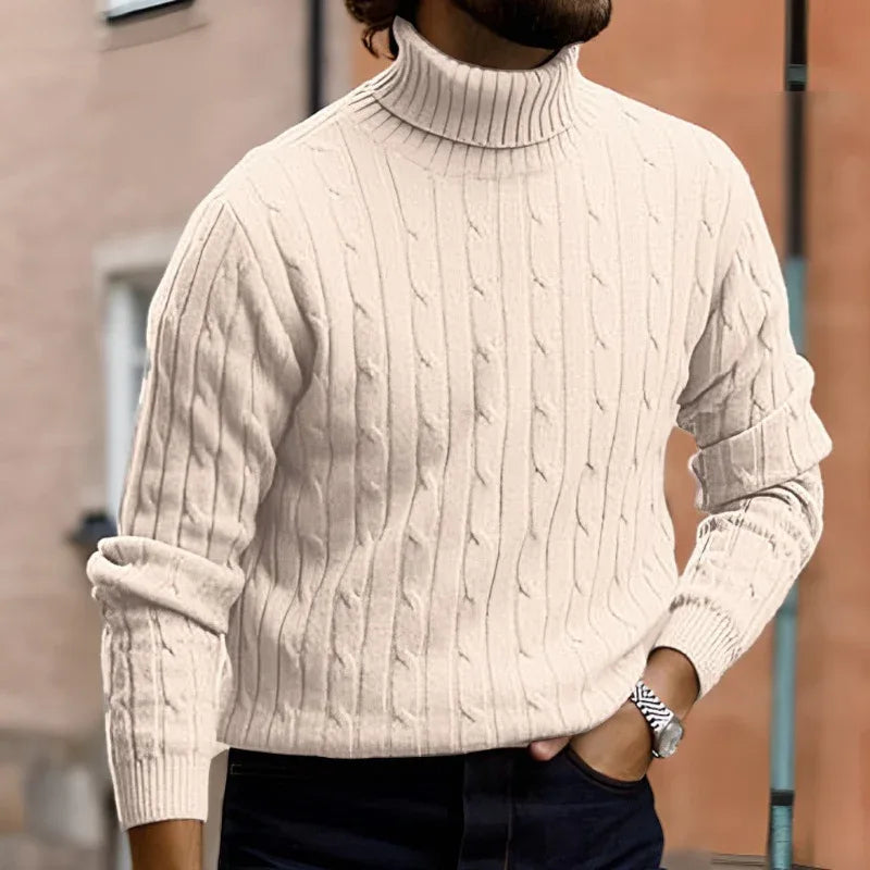 Pull à col roulé rétro en tricot décontracté pour homme
