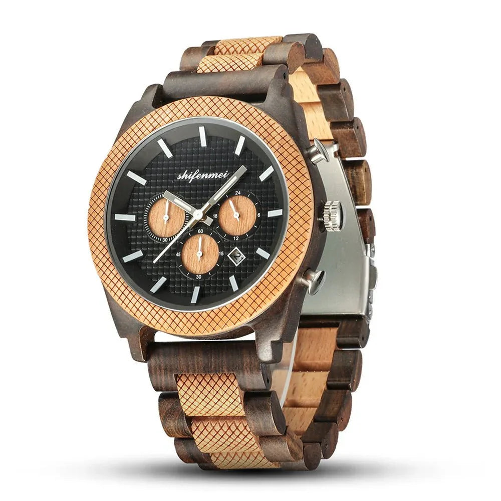 Herren-Chronograph-Kalender-Sportuhr aus Holz