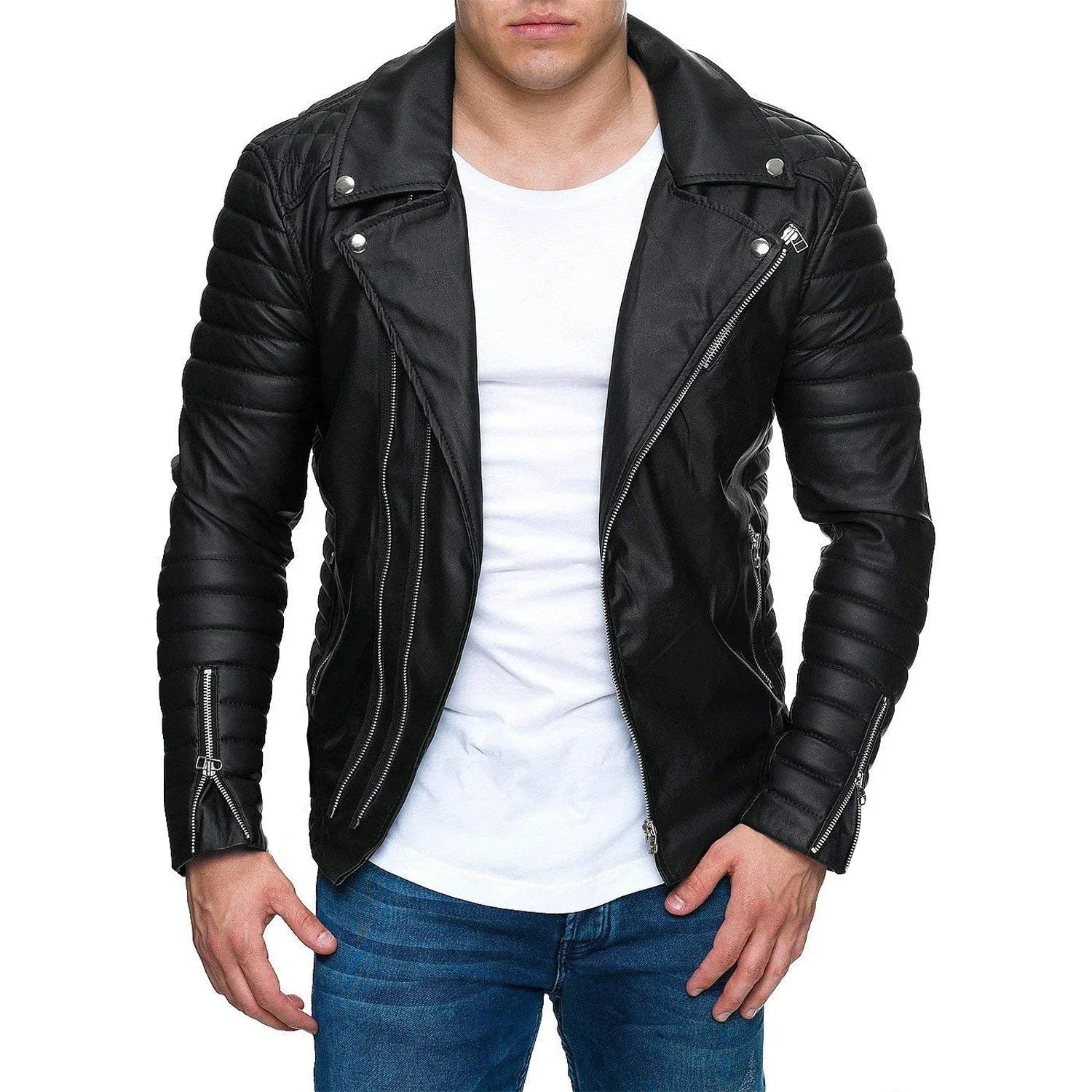 Blouson homme ajusté en cuir synthétique