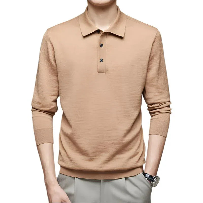 Polo à manches longues en laine fine pour homme