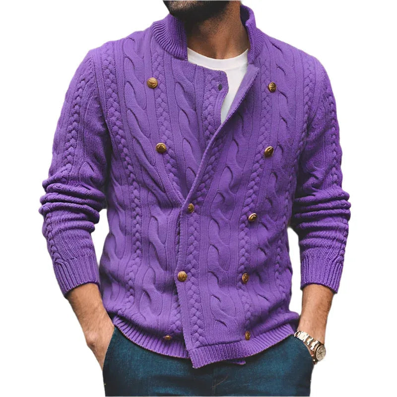 Herren-Strickpullover mit Halbkragen und Zweireiher-Knopfleiste