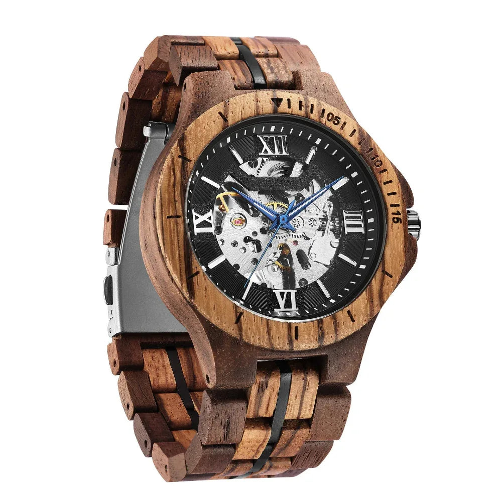Herren-Armbanduhr aus Holz mit mechanischem Automatikwerk