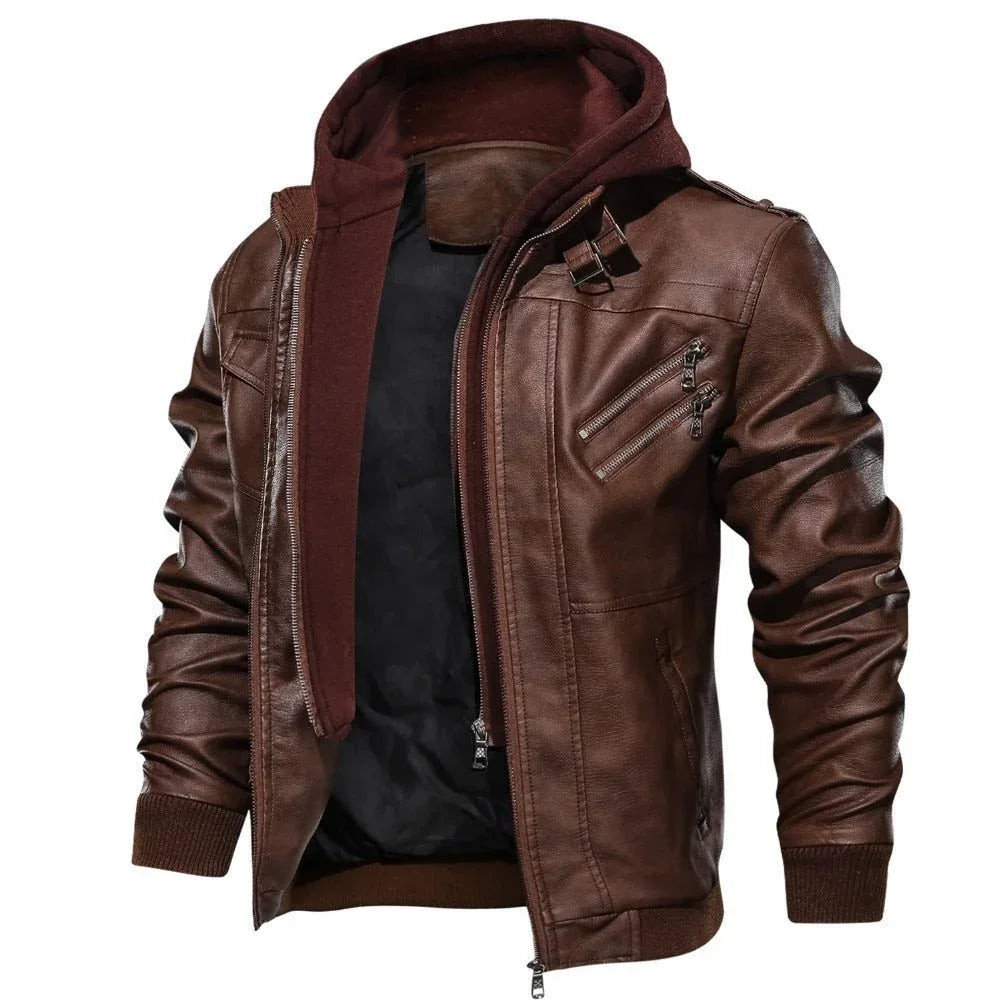 Herren Kapuzenlederjacke