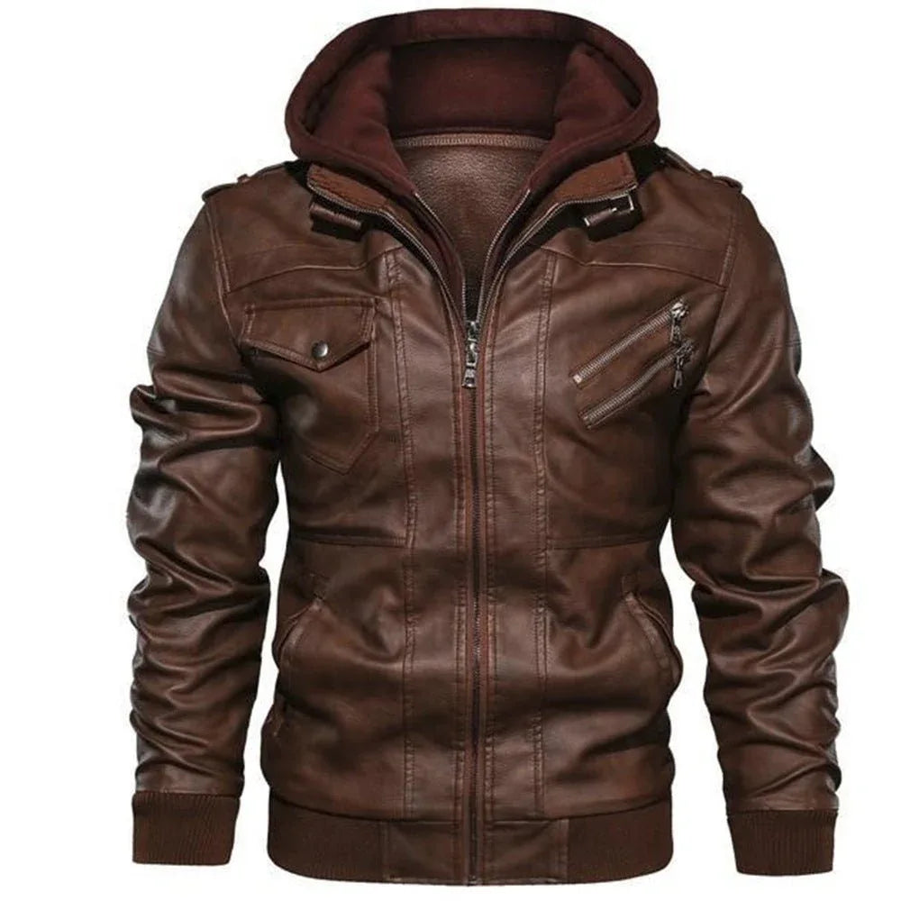 Herren Kapuzenlederjacke