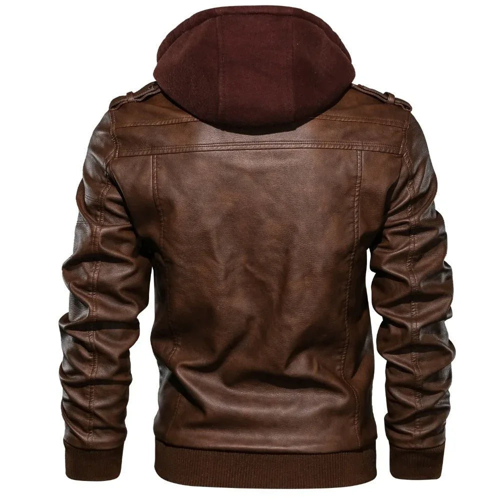 Herren Kapuzenlederjacke