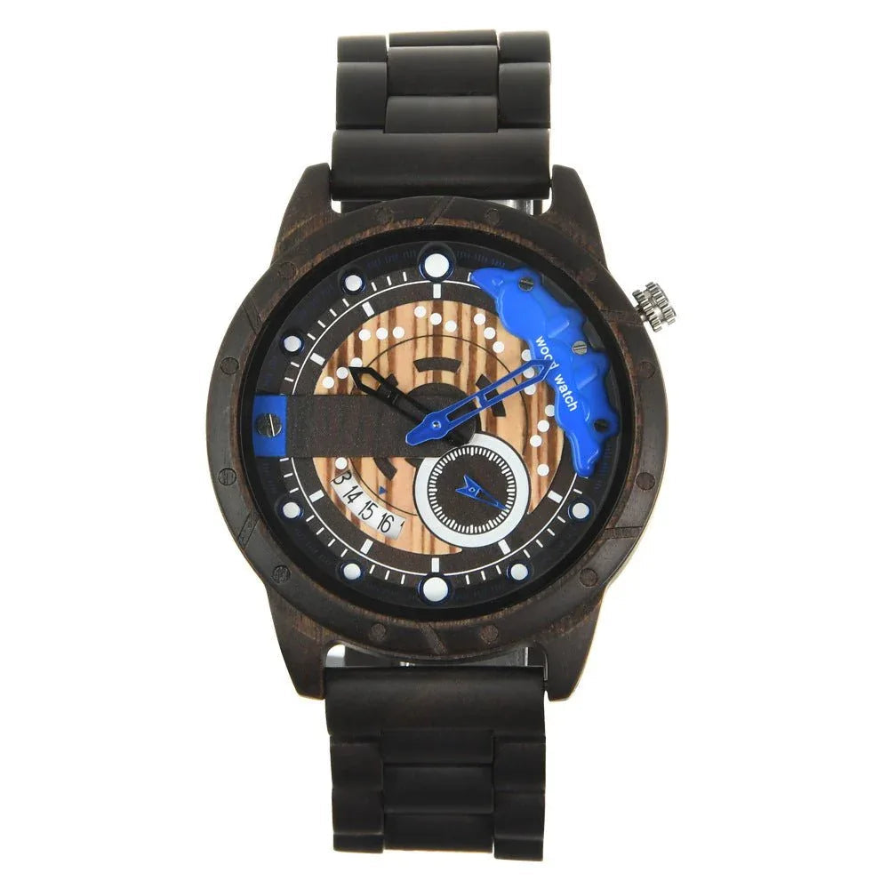 Montre en bois à quartz grand cadran pour homme