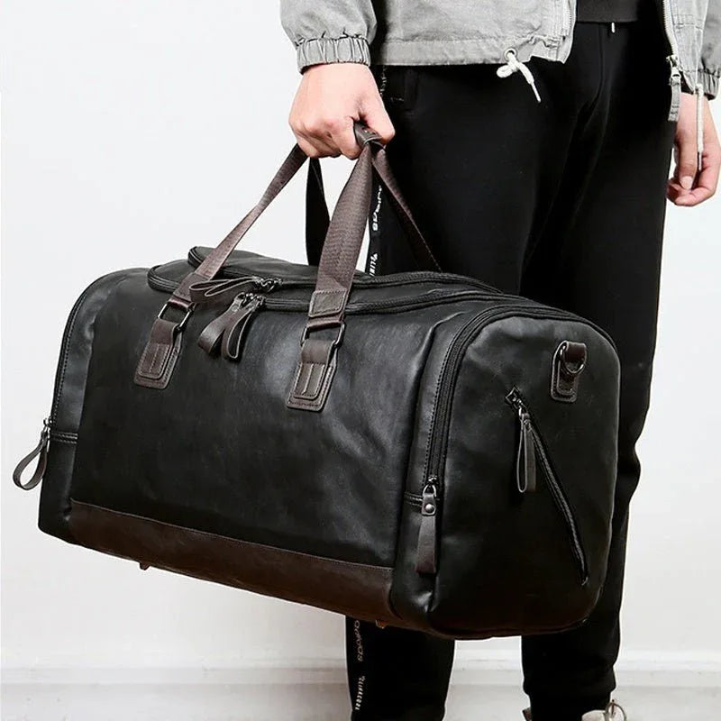 Herren-Reisetasche aus Leder mit abnehmbarem Schultergurt