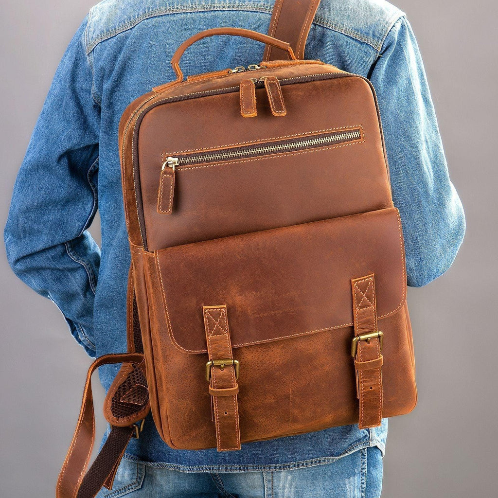 Sacs à dos en cuir rétro grande capacité pour hommes