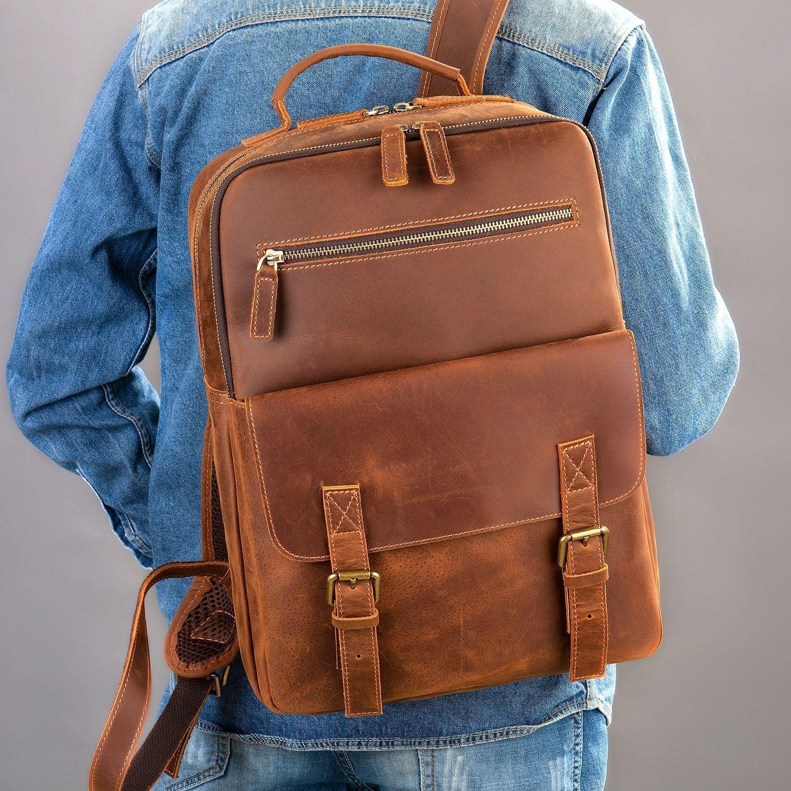 Sacs à dos en cuir rétro grande capacité pour hommes