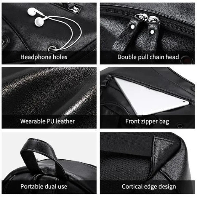 Herren USB Lade Rucksack aus Leder
