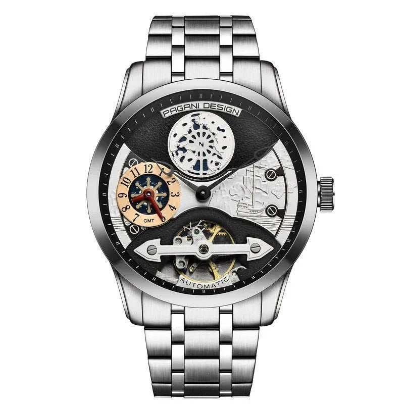 Montres mécaniques pour hommes étanches 30 m avec boucle déployante papillon à double poussoir
