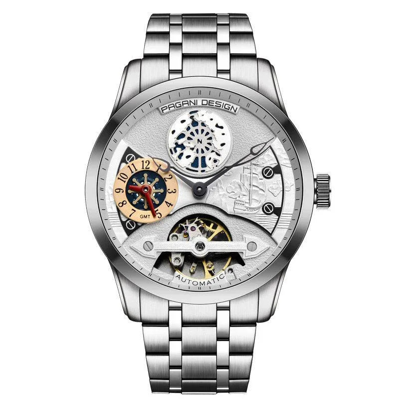 Montres mécaniques pour hommes étanches 30 m avec boucle déployante papillon à double poussoir