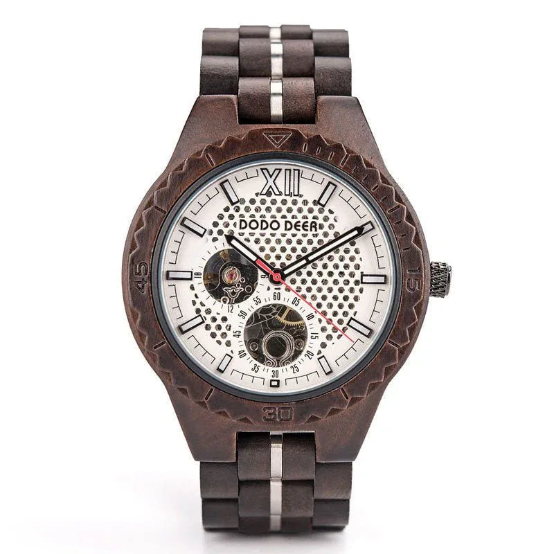 Herren Mechanische 50M Wasserdichte Holzuhr