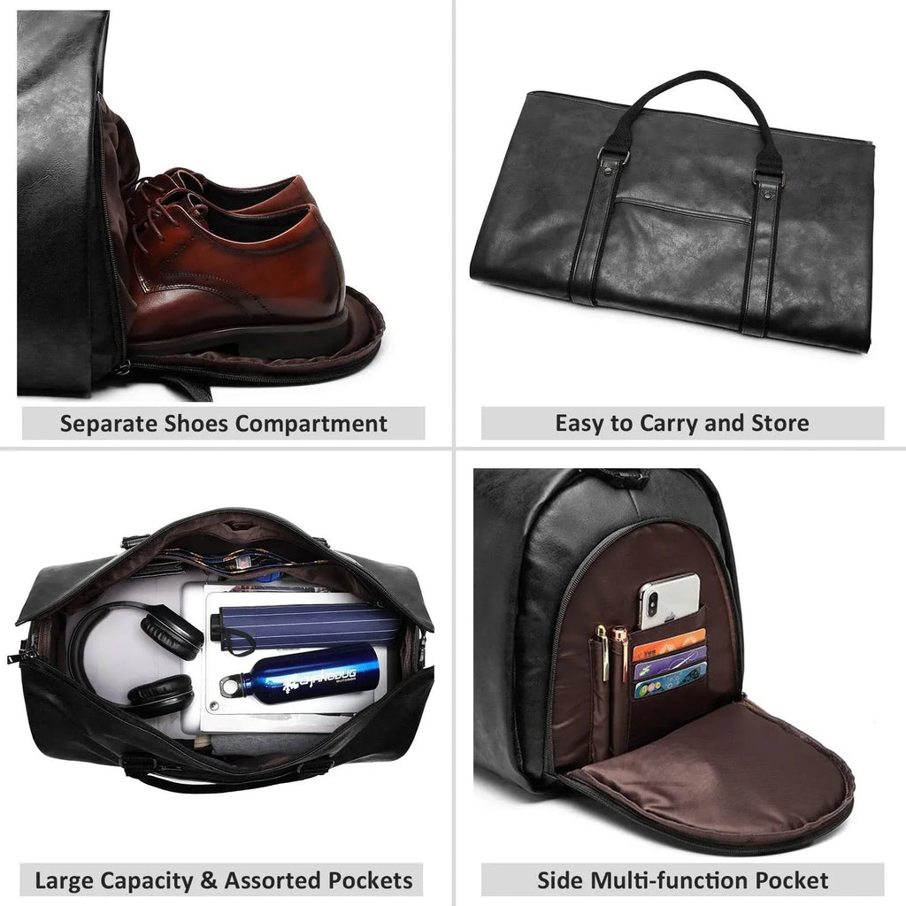 Herren PU-Leder wasserdichte große Freizeit-Reisetasche Reisetasche Wochenendtasche mit Schuhfach