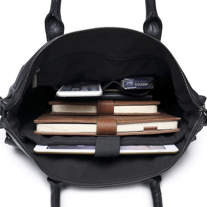 Sac d'ordinateur d'épaule décontracté rétro noir pour hommes avec bandoulière réglable