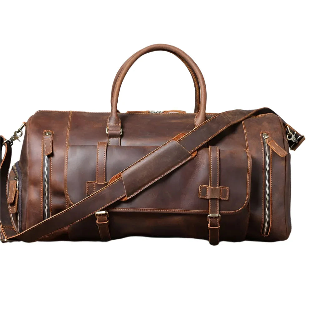 Sac bandoulière rétro pour homme en cuir de vachette véritable, sac de voyage ou de week-end