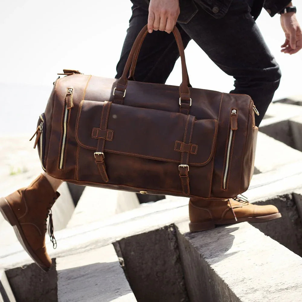 Sac bandoulière rétro pour homme en cuir de vachette véritable, sac de voyage ou de week-end
