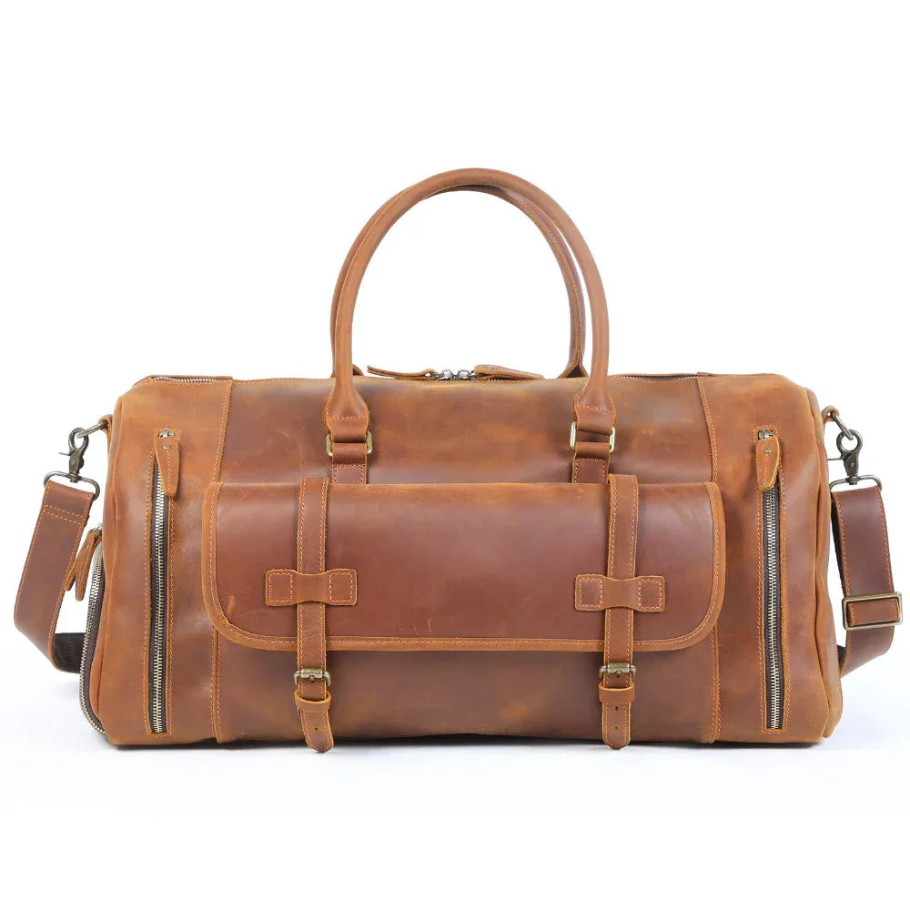 Sac bandoulière rétro pour homme en cuir de vachette véritable, sac de voyage ou de week-end