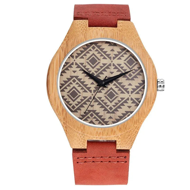 Herren schmale modische Holzuhr mit Lederarmband
