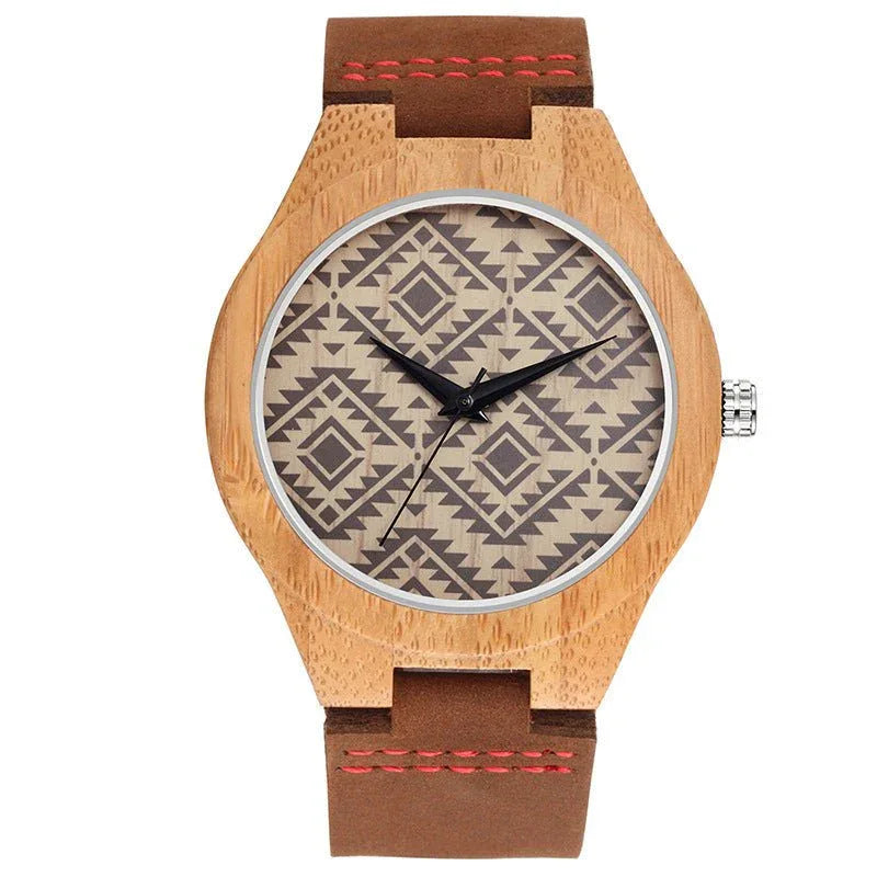 Herren schmale modische Holzuhr mit Lederarmband