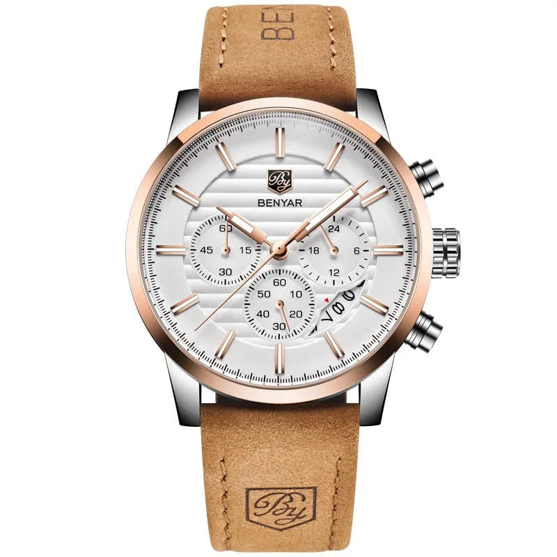 Montres à bracelet en cuir pour hommes à trois sous-cadrans