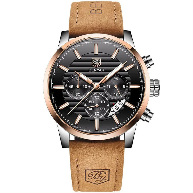 Herrenuhr mit drei Hilfszifferblättern und Lederarmband