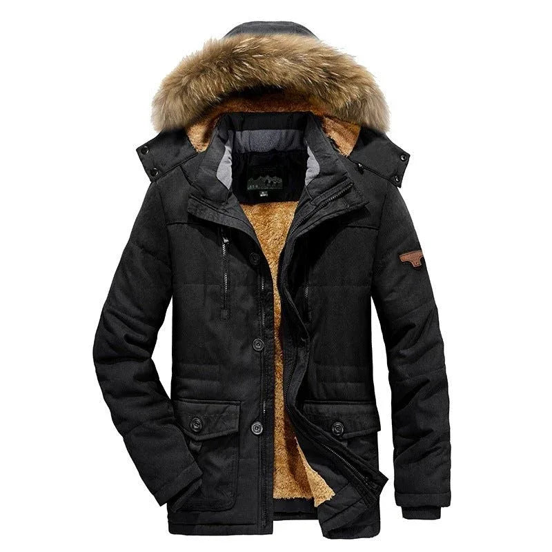 Herren Warme Gefütterte Winterjacke mit Kapuze