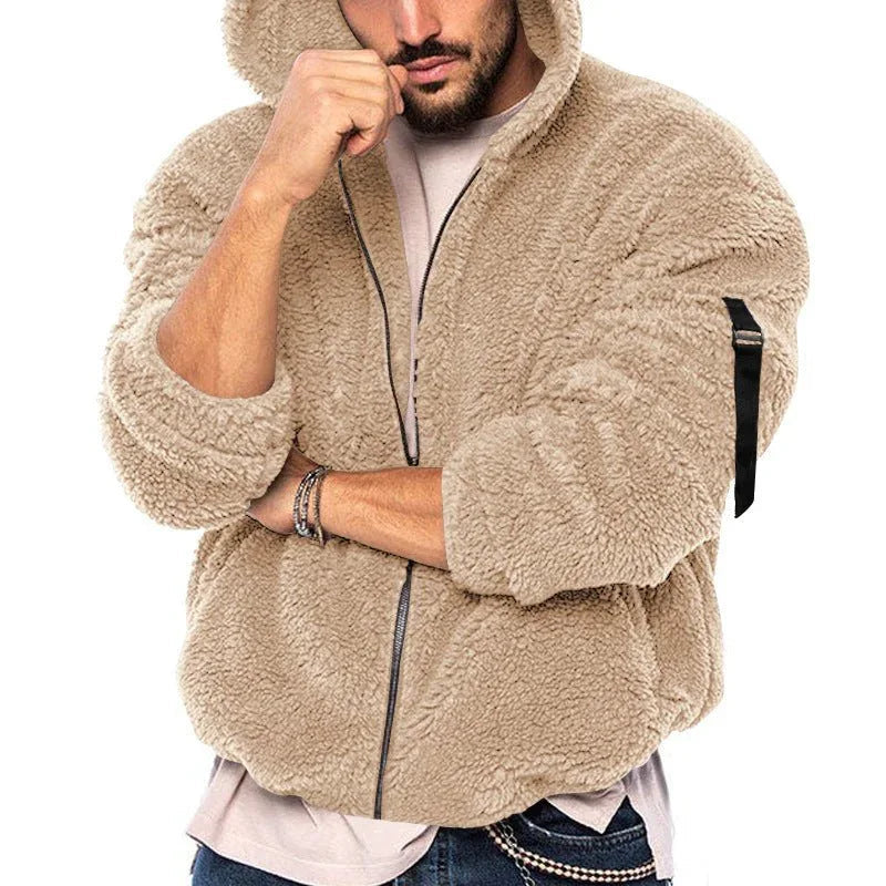 Sweat à capuche zippé décontracté homme double face chaud hiver