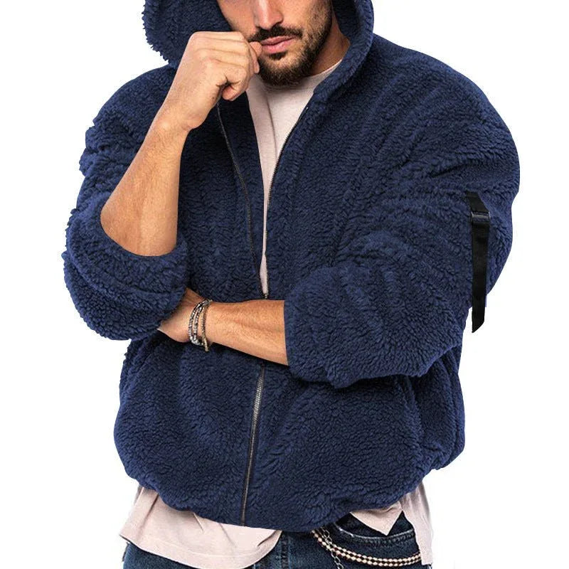 Sweat à capuche zippé décontracté homme double face chaud hiver