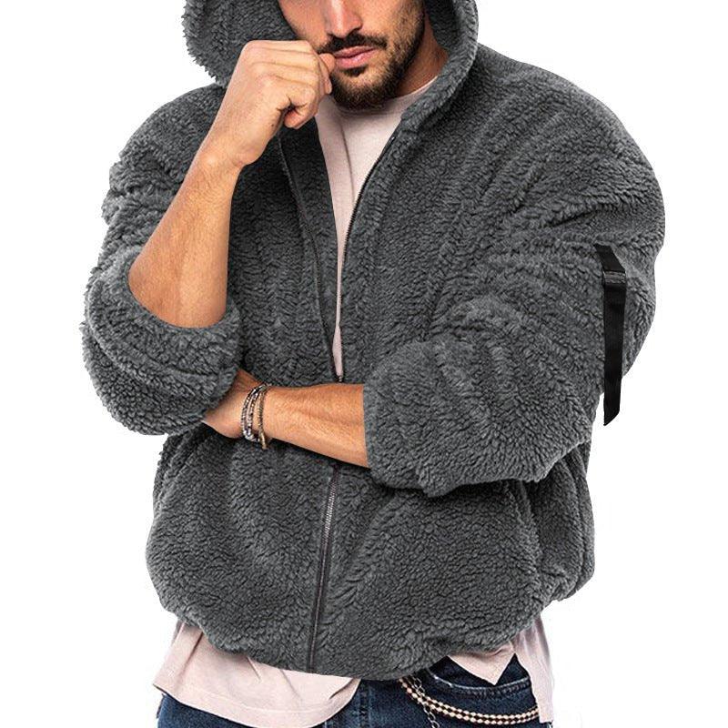 Sweat à capuche zippé décontracté homme double face chaud hiver