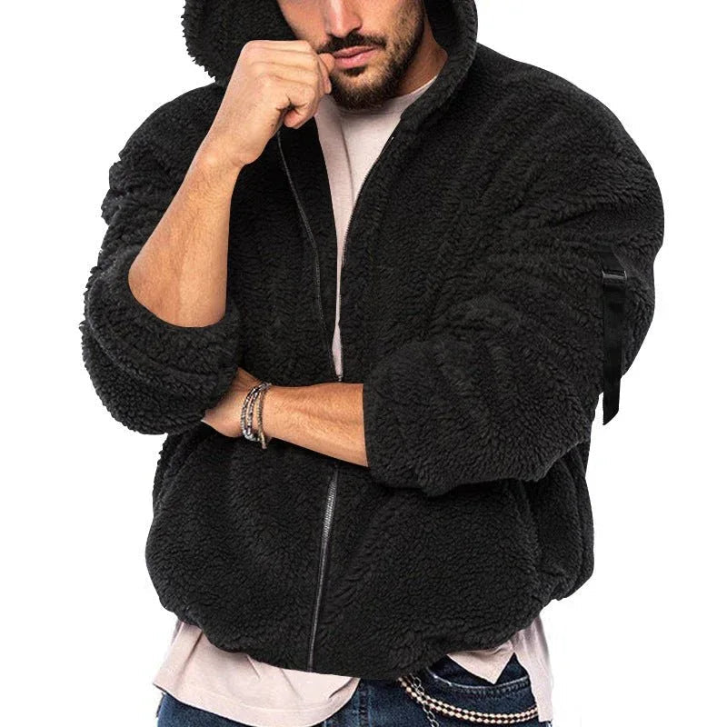 Sweat à capuche zippé décontracté homme double face chaud hiver