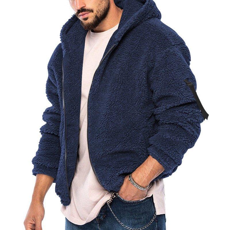 Sweat à capuche zippé décontracté homme double face chaud hiver