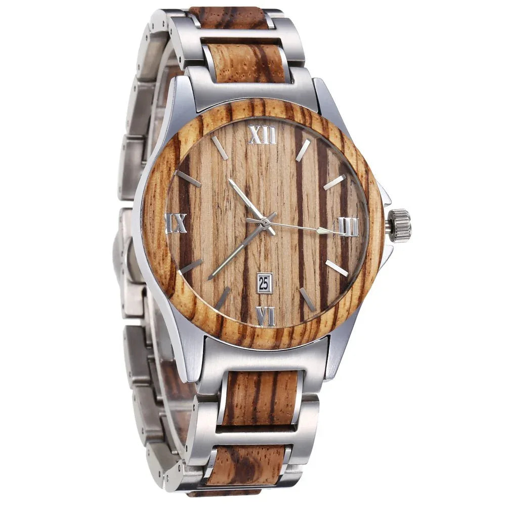Montre étanche à quartz en bois pour homme