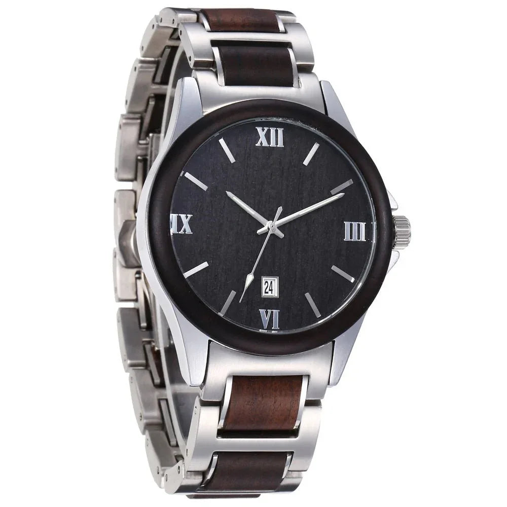 Montre étanche à quartz en bois pour homme