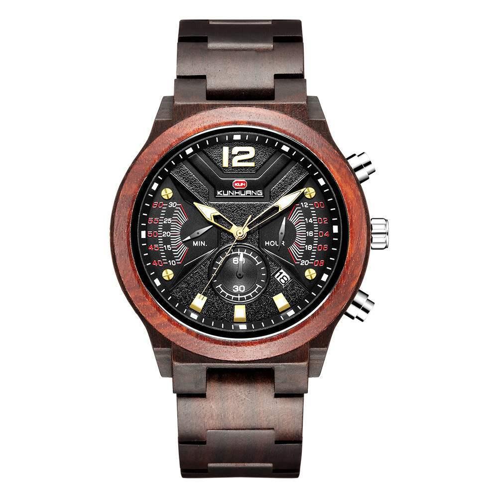 Herren-Chronograph mit Holzgehäuse und Quarzuhrwerk