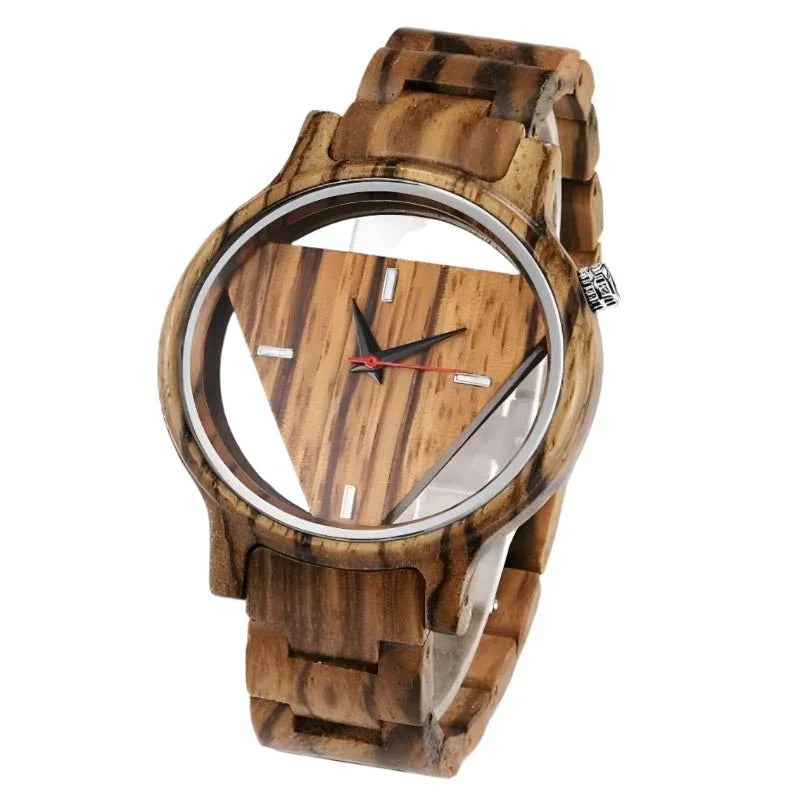 Herrenarmbanduhr mit dreieckigem Zifferblatt aus Holz