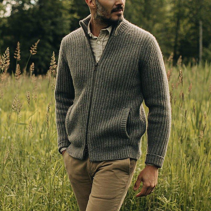 Herren Wollpullover Retro Reißverschluss-Oberteil