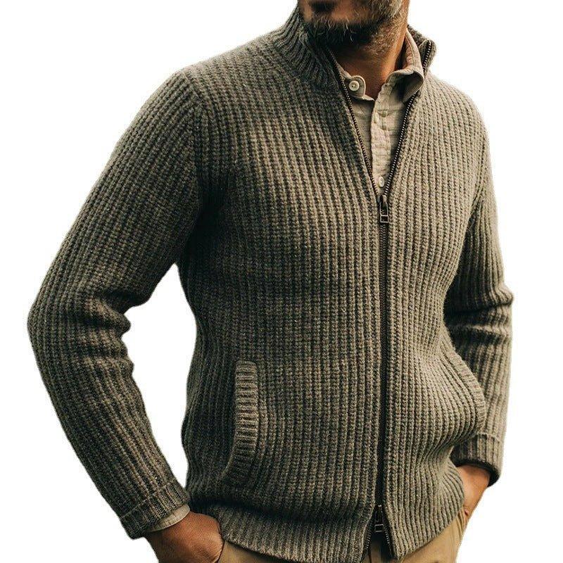 Herren Wollpullover Retro Reißverschluss-Oberteil