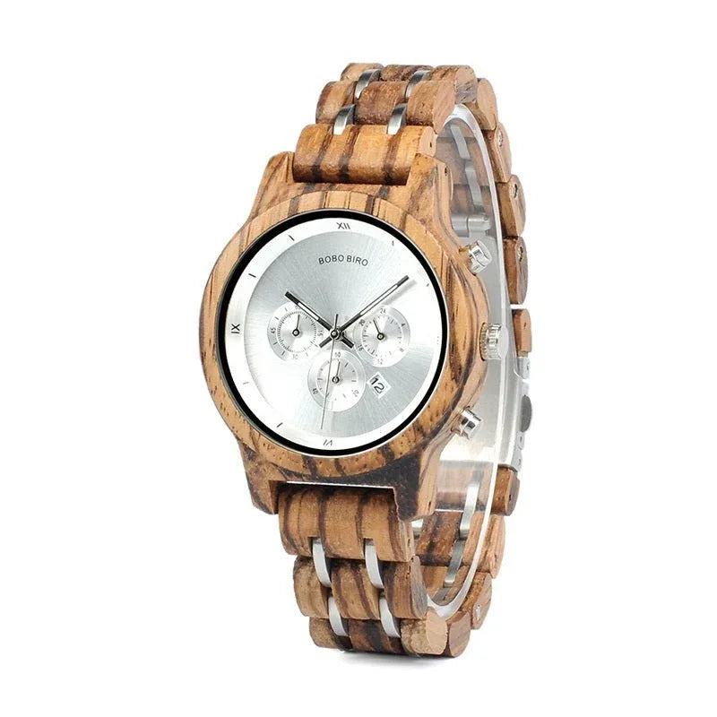 Montre à Quartz Multifonctionnelle Étanche en Bois pour Hommes