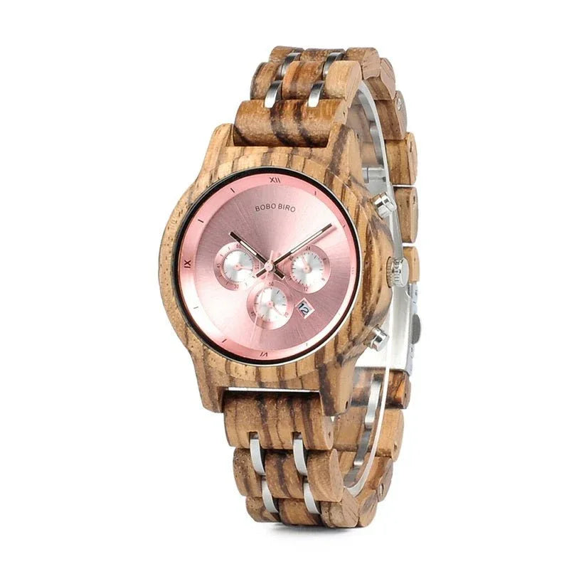 Montre à Quartz Multifonctionnelle Étanche en Bois pour Hommes