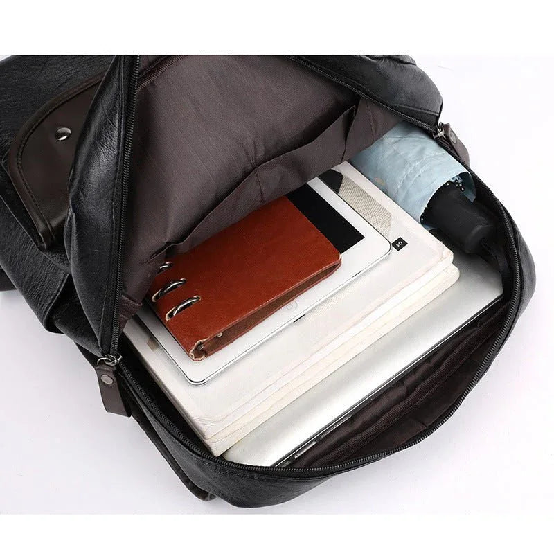 Sac à dos d'ordinateur pour étudiant en cuir PU imperméable