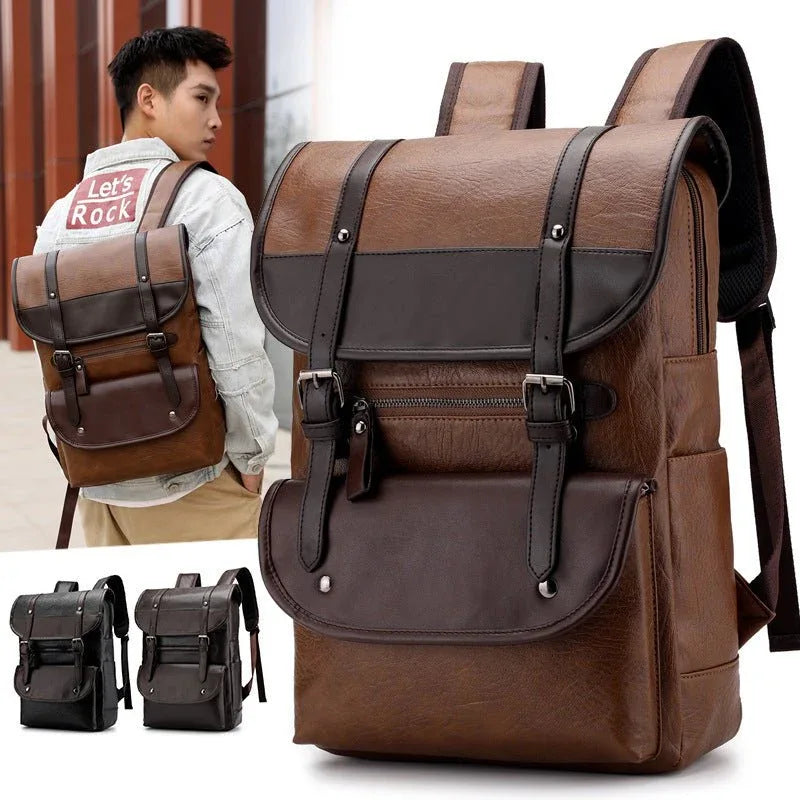 Sac à dos d'ordinateur pour étudiant en cuir PU imperméable