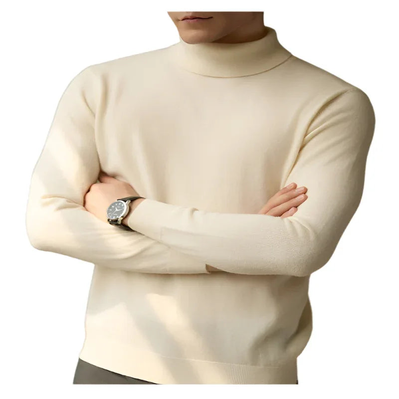 Pull col roulé en pure laine homme thermique coupe slim