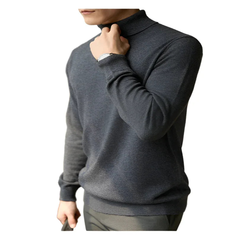 Pull col roulé en pure laine homme thermique coupe slim