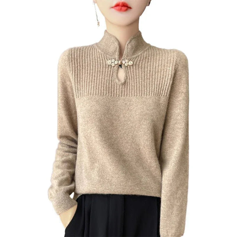 Retro-Rollkragenpullover mit Schnalle für Damen