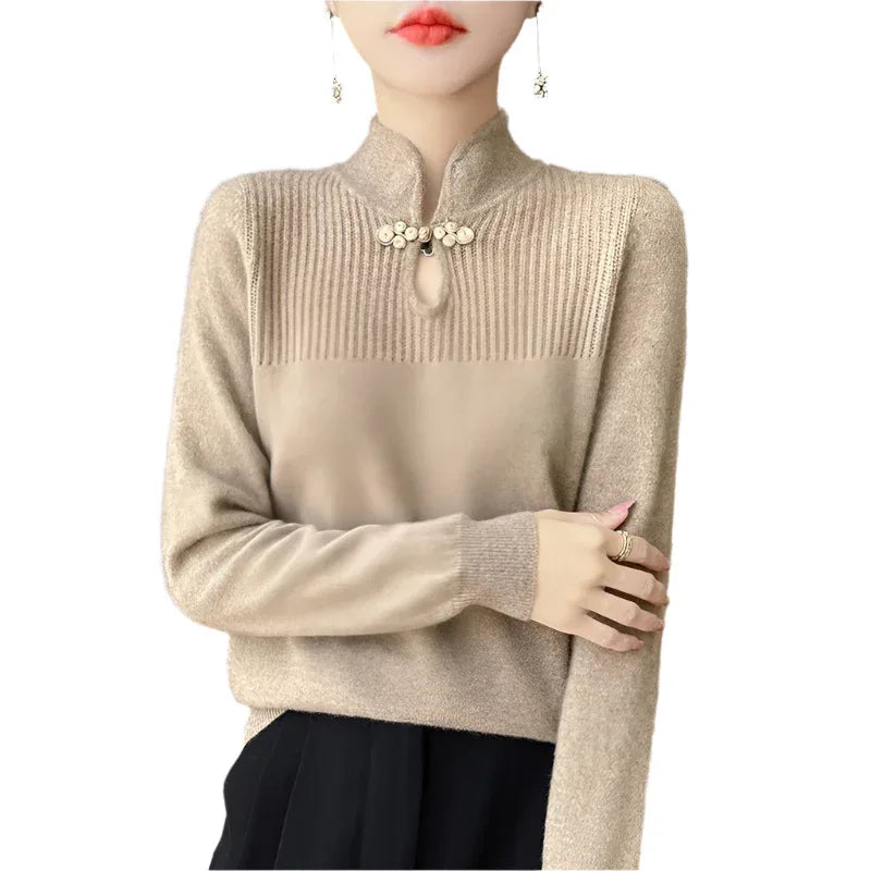 Retro-Rollkragenpullover mit Schnalle für Damen