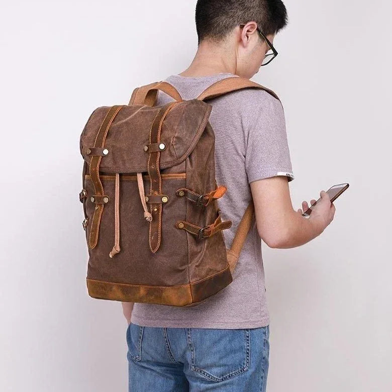 Retro Leder & Canvas Rucksack für Herren