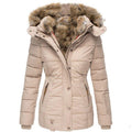 Schlanke, warme Kapuzen-Winterjacke mit Fell für Damen